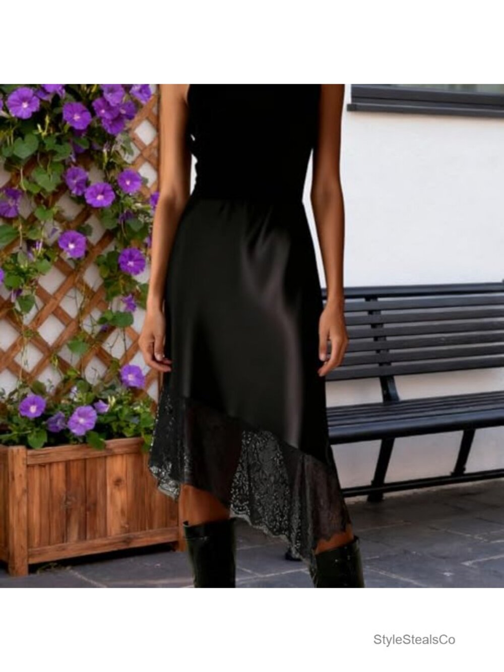 Satin Lace Long Maxi Skirt High Waist A Line Half Slip - Picture 2 of 5